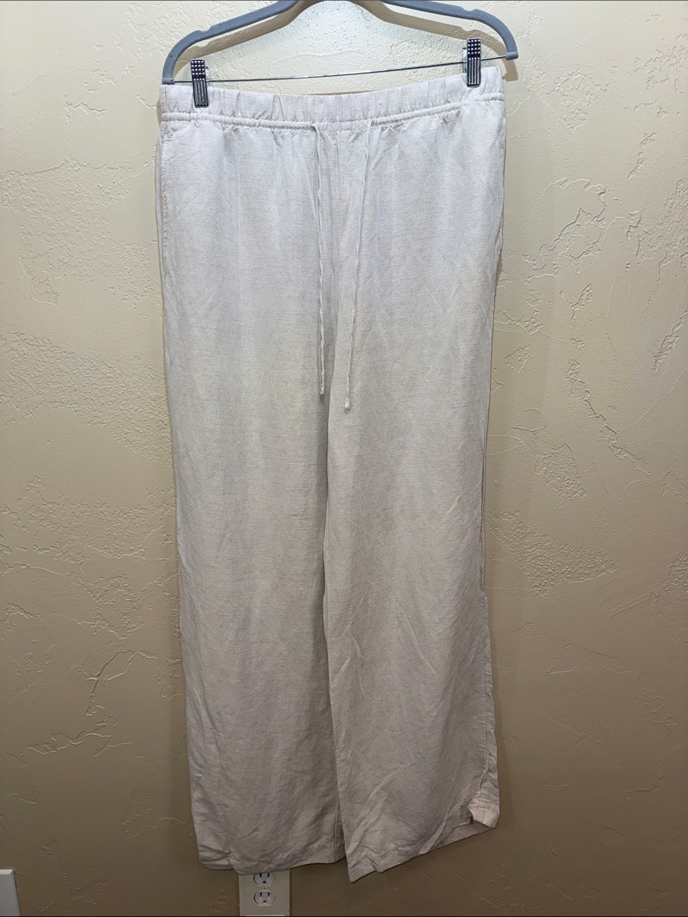 H&M‎ Light Cream Wide-Leg Linen Viscose Blend Pants Resortwear Beach Size M Tan